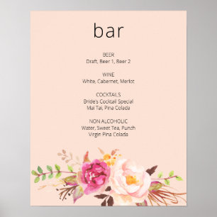Poster Sinal de Bar Floral Sensor - Rosa - Rosa