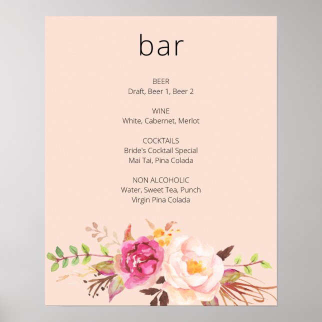 Poster Sinal de Bar Floral Sensor - Rosa - Rosa (Frente)