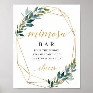 Poster Sinal de bar geométrico mimosa em ouro verde eucal