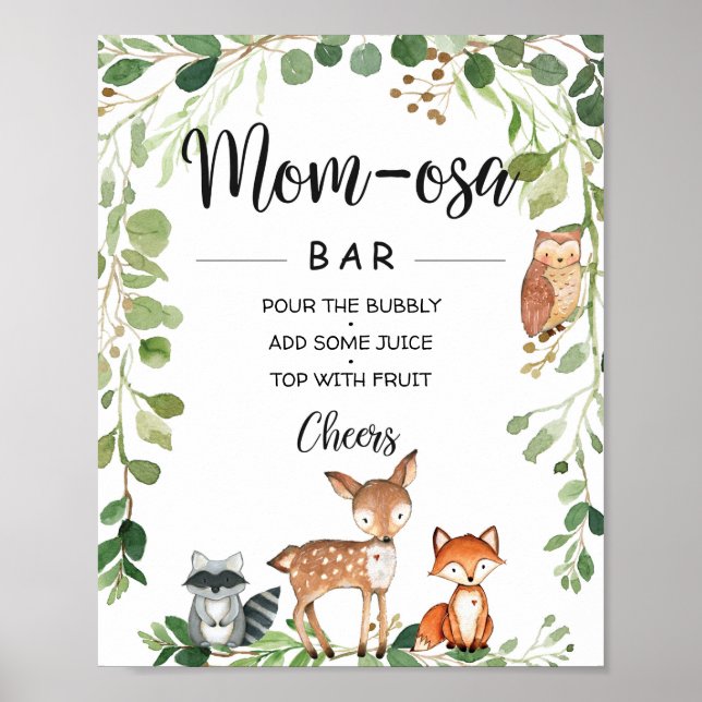 Poster Sinal de Bar Mãe-osa Chá de fraldas de Animais da  (Frente)