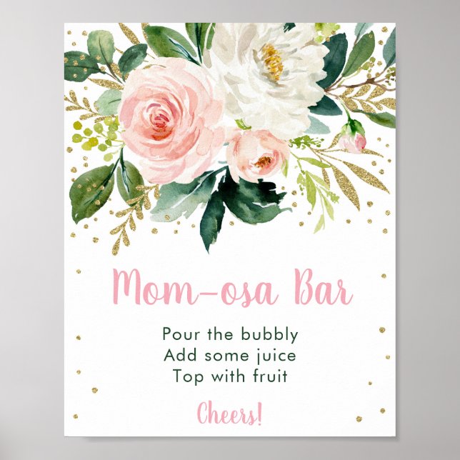Poster Sinal de Bar Mãe-osa Dourado Blush Floral (Frente)