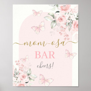 Poster Sinal de Bar Mimosa borboleta rosa