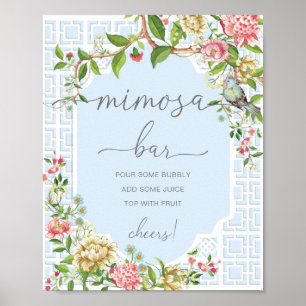 Poster Sinal de Bar Mimosa Chá de fraldas Chinoiserie Azu