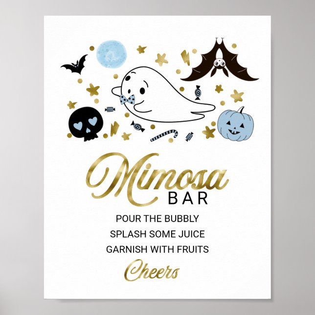 Poster Sinal de Bar Mimosa Chá de fraldas do Halloween (Frente)