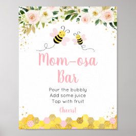 Poster Sinal de Bar Mimosa, Chá de fraldas Floral Dourado