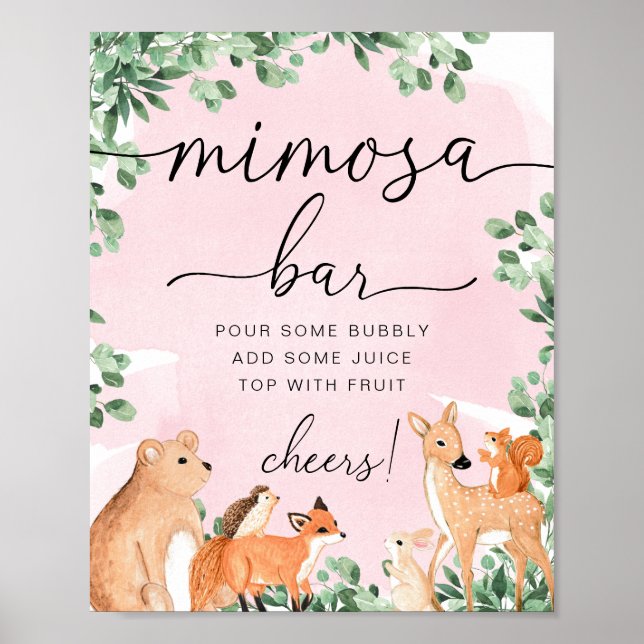 Poster Sinal de Bar Mimosa - Chá de fraldas Rosa - Animai (Frente)
