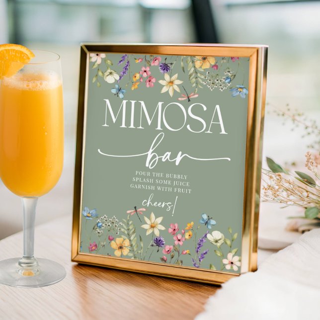 Poster Sinal de Bar Mimosa Chá de panela de flor selvagem (Criador carregado)