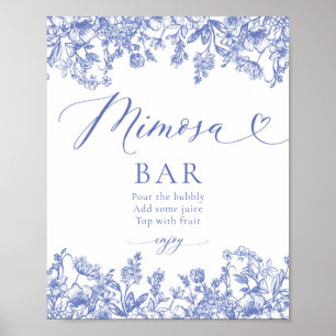 Poster Sinal de Bar Mimosa Chá de panela Floral Azul Vint