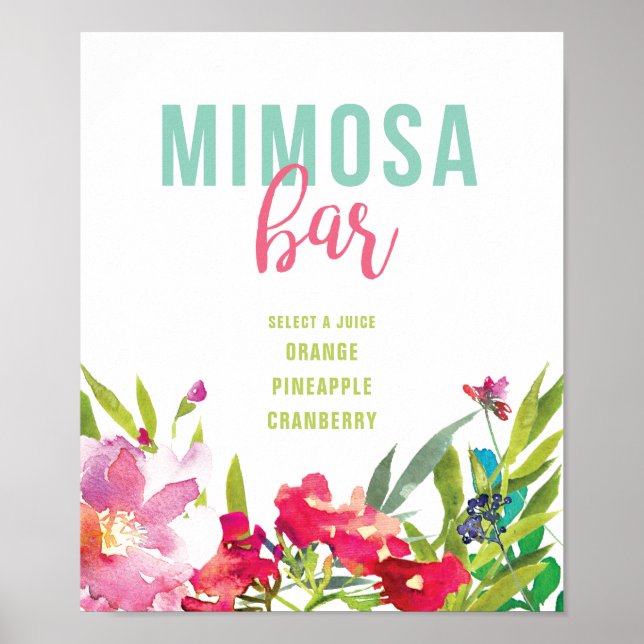 Póster Sinal de Bar Mimosa Chá de panela Floral Tropical (Frente)