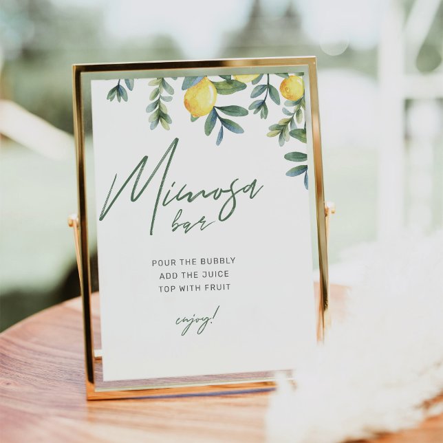 Poster Sinal de Bar Mimosa Chá de panela Limon Mimosa (lemon mimosa bar sign)