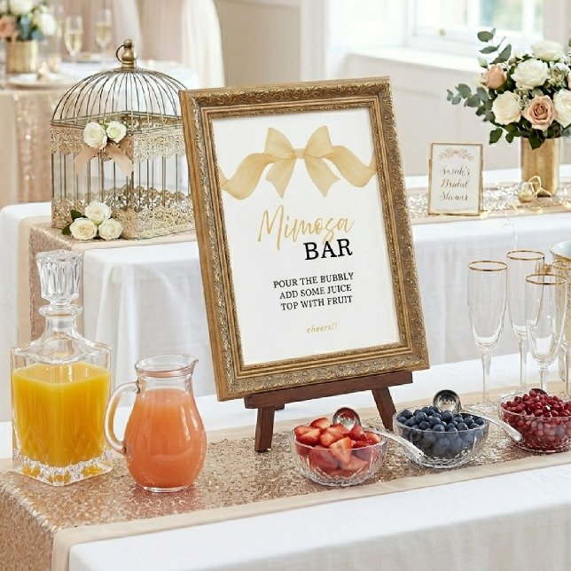 Poster Sinal de Bar Mimosa com Arco de Ouro para Chá de N (Criador carregado)