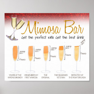Poster Sinal de Bar Mimosa com Purpurina Vermelha para Br
