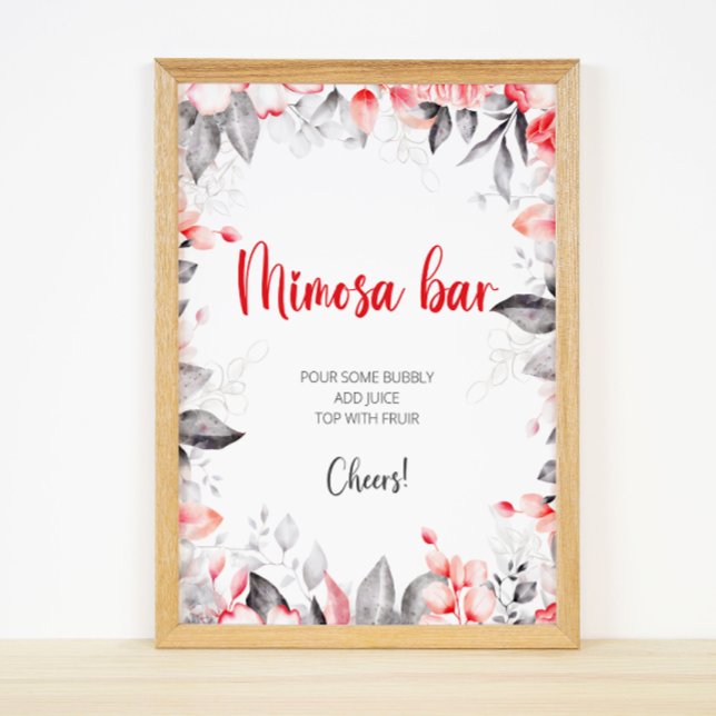 Poster Sinal de Bar Mimosa das Flores de Água Vermelhas e (Criador carregado)