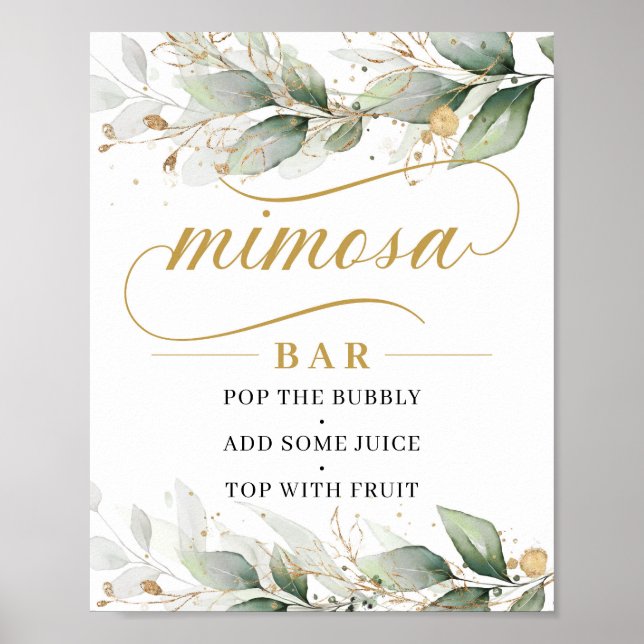 Poster Sinal de bar mimosa das folhas de ouro eucalipto v (Frente)