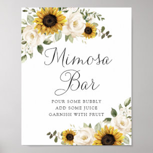 Poster Sinal de Bar Mimosa de Casamento Floral Floral