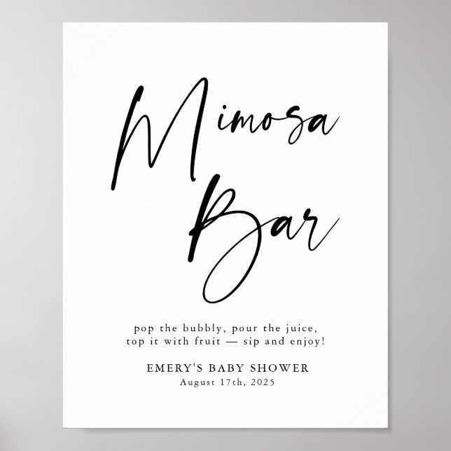 Poster Sinal de Bar Mimosa do Chá de fraldas Moderno (Frente)