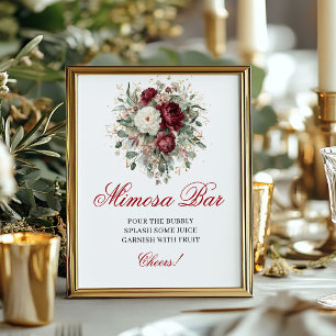 Poster Sinal de Bar Mimosa Floral Boêmio Burgundy Blush