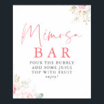 Poster Sinal de Bar Mimosa Floral Cor de Água Verde Rosa<br><div class="desc">Elegante verde cor-de-rosa chá de panela floral Mimosa bar</div>
