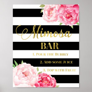 Póster Sinal de Bar Mimosa Floral Cor-de-Rosa Dourado - S