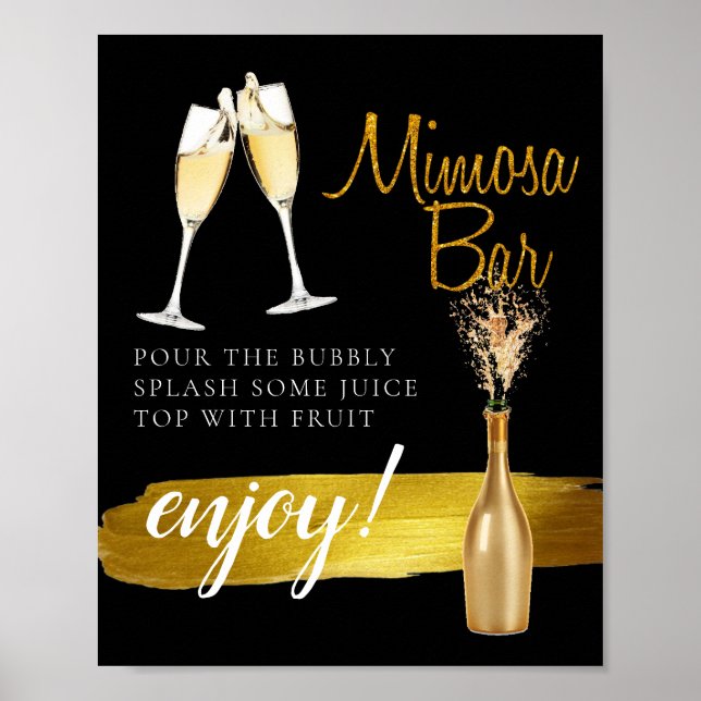Poster Sinal de Bar Mimosa Mínimo Dourado de Bridal Brida (Frente)