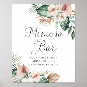 Poster Sinal de Bar Mimosa para Blush Tropical Palm Flora