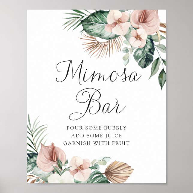 Poster Sinal de Bar Mimosa para Blush Tropical Palm Flora (Frente)