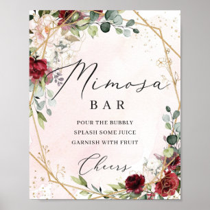 Poster Sinal de bar Mimosa rosa floral Blush burgundy