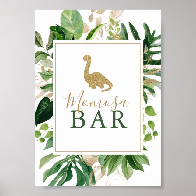 Poster Sinal de Bar Momosa, Chá de fraldas Dinossauro Gel (Frente)