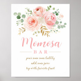 Poster Sinal de Bar Momosa Floral Cor-de-Rosa