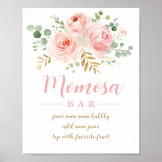 Poster Sinal de Bar Momosa Floral Cor-de-Rosa