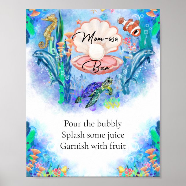 Poster Sinal de Bar Momosa para Animais do Mar Oceano (Frente)