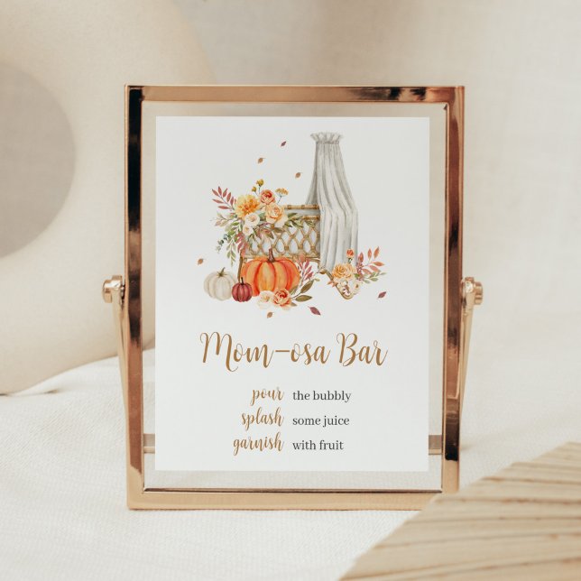 Poster Sinal De Bar Osa, Pumpkin Laranja (Fall Floral Pumpkin Baby Shower Mom Osa Bar Sign)