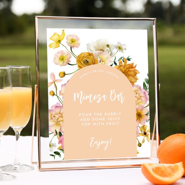 Poster Sinal de Bar Peach Floral Arch Mimosa (Criador carregado)