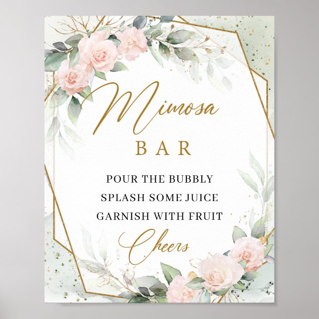 Poster Sinal de bar rosa eucalyptus gold mimosa (Frente)