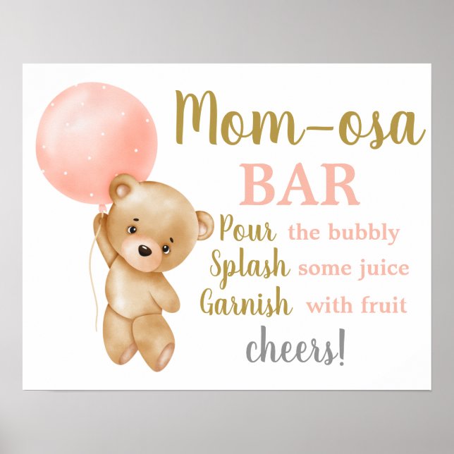 Poster Sinal de Bar Rosa Teddy Bear Momosa (Frente)