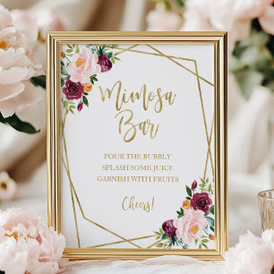 Poster Sinal de Bar Rubor Burgundy Floral Geométrico Mimo