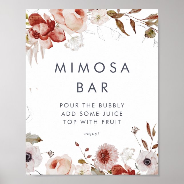 Poster Sinal de Bar Simples Chá de panela Floral Mimosa (Frente)