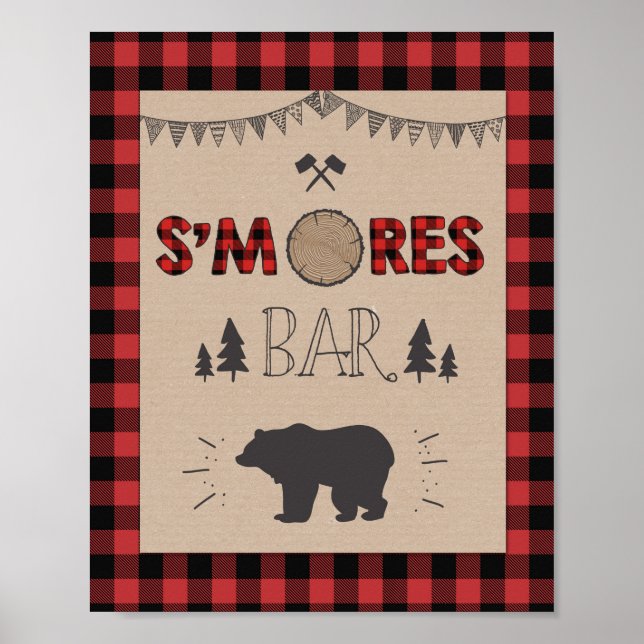 Póster Sinal de Bar S'mores Sinal de mesa Lumberjack Aniv (Frente)