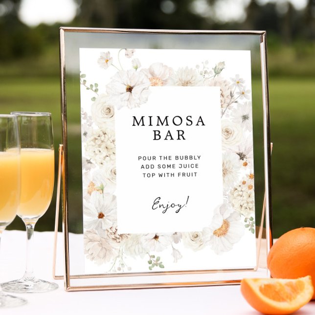Poster Sinal de Bar White Floral Mimosa (Criador carregado)