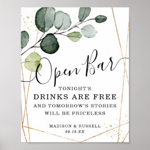 Poster Sinal de Barra Aberta de Eucalipto em Moldura Dour