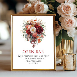 Poster Sinal de Barra Aberta de Flores Marrons de Outono 