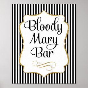 Póster Sinal de Barra Bloody Mary Preto Dourado