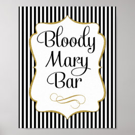 Póster Sinal de barra Bloody Mary preto e dourado