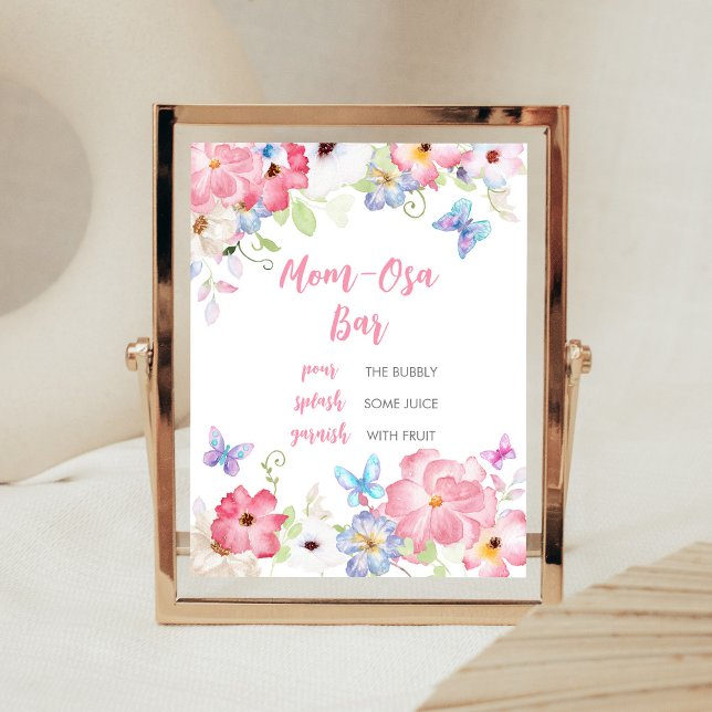 Poster Sinal de barra da mamãe Osa Borboleta Floral Peque (Butterflies Baby Shower Mom Osa Bar Sign)