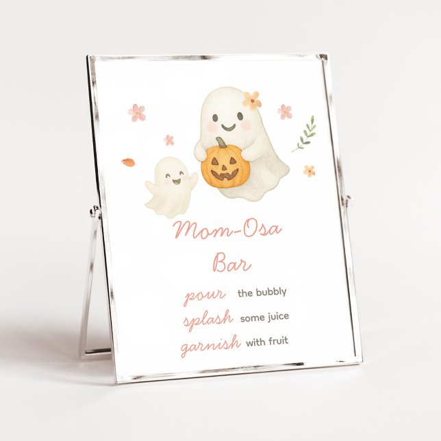 Poster Sinal de barra da mamãe osa de Halloween Little Bo (Pink Halloween Little Boo Baby Shower Mom Osa Bar Sign)