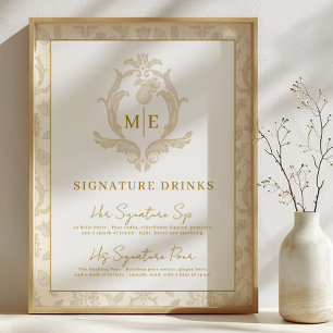 Poster Sinal de barra de bebidas com assinatura de pêra p