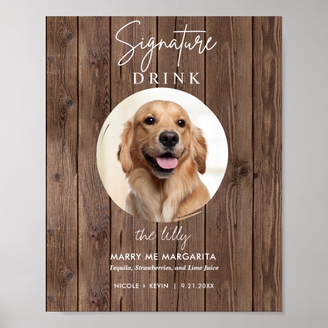Poster Sinal de barra de bebidas de casamento de cachorro (Frente)