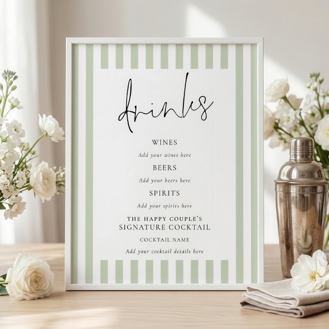 Poster Sinal de Barra de Bebidas de Casamento Listras Ver (Criador carregado)