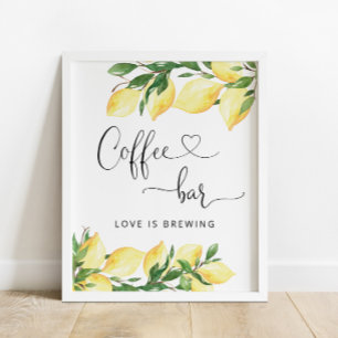 Poster Sinal de barra de café de limão elegante aquarela