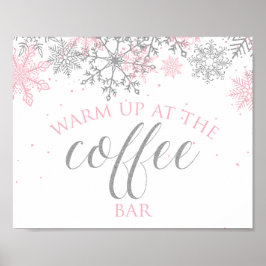 Poster Sinal de barra de café Floco de Neve Rosa Inverno